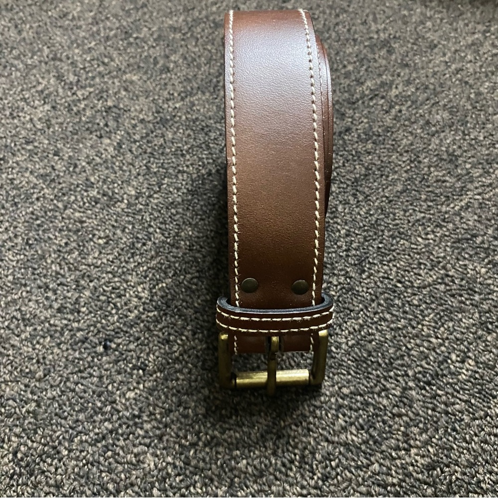 Lizwear Men's Brown Leather Belt with Brass Buckle Size 14